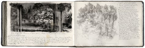 Book 151, pages 74 - 75 , watercolor, graphite, and pen and ink on Arches paper in linen bound volume