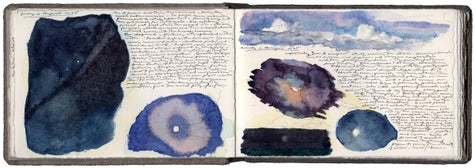 watercolor, graphite, and pen and ink on Arches paper in bound volume