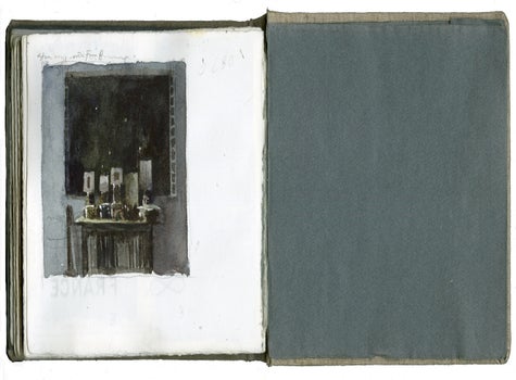 watercolor, graphite, and pen and ink on 90 lb. Arches hot press paper in bound volume