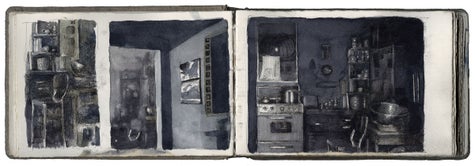 watercolor, graphite, pen and ink on Arches hot press paper in linen-bound volume