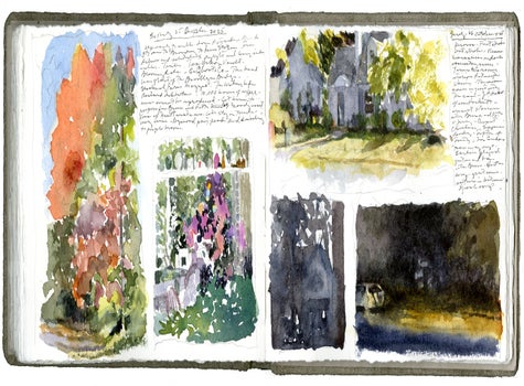 watercolor, graphite, and pen and ink on Arches paper in bound volume