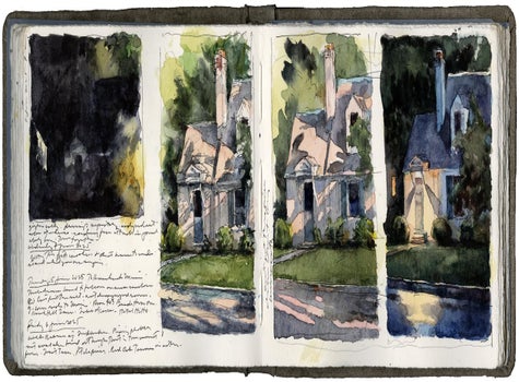 watercolor, graphite, and pen and ink on Arches paper in bound volume