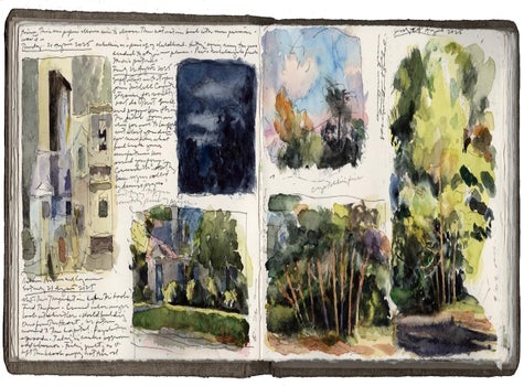 watercolor, graphite, and pen and ink on Arches paper in bound volume