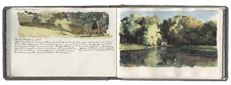 watercolor, graphite, and pen and ink on Arches paper in bound volume