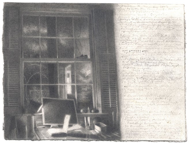 Window with Dark Drawing and Open Journal image