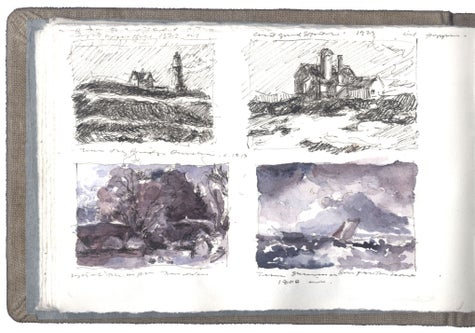 watercolor, graphite, and pen and ink on Arches paper in bound volume
