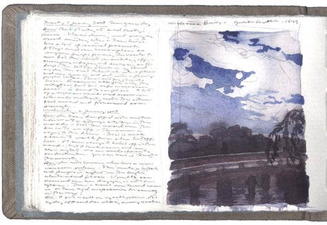 watercolor, graphite, and pen and ink on Arches paper in bound volume