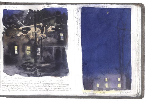 watercolor, graphite, and pen and ink on Arches paper in bound volume