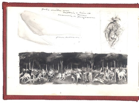 watercolor and pen and in on wove paper in bound volume