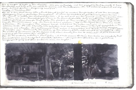 watercolor, graphite, and pen and ink on Fabriano paper in bound volume