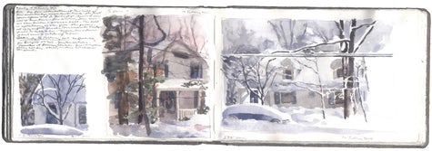 watercolor, graphite, and pen and ink on Arches paper in bound volume