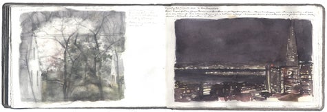 watercolor, graphite, and pen and in on Arches paper in bound volume