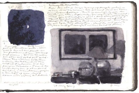 watercolor, graphite, and pen and ink on Arches paper in bound volume
