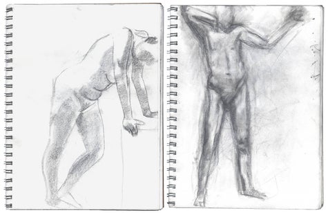 graphite on two sheets of wove paper in ring-bound sketchbook