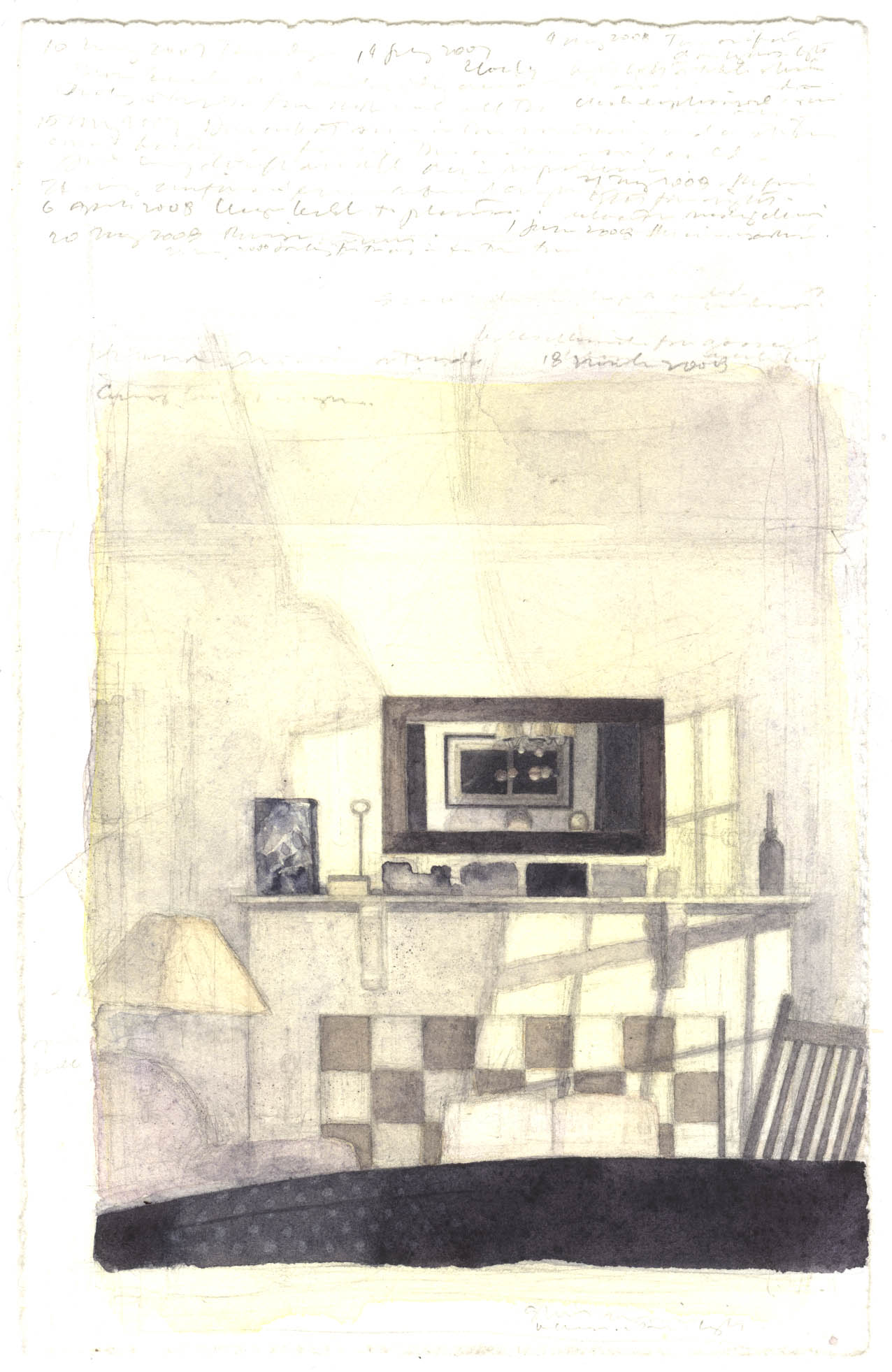 Interior with Shadows: Watercolor image