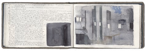 watercolor, graphite, and pen and Ink on Arches paper in bound volume
